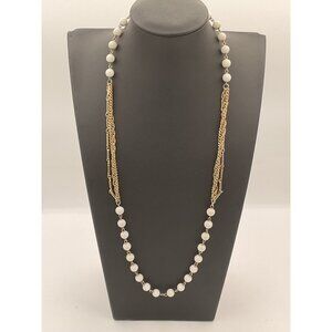 Vintage Gold & White Bead Layered Necklace With 13" Drop